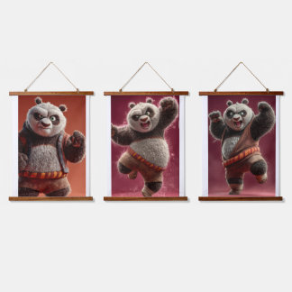 Cute Martial Arts Panda Wall Art Set of 3 Kids Roo Wandteppich Mit Holzrahmen
