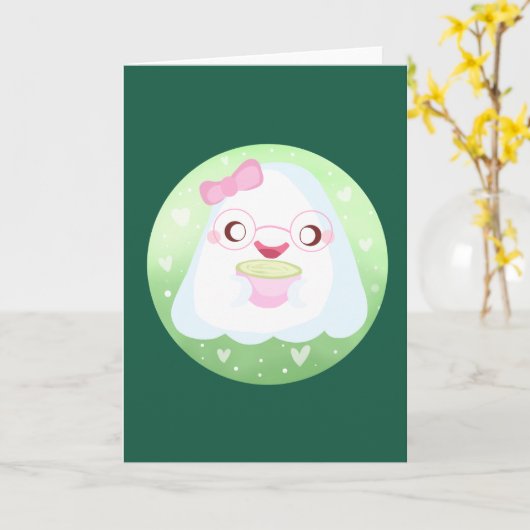 Cute Matcha Latte Ghost Karte (Gelbe Blume)