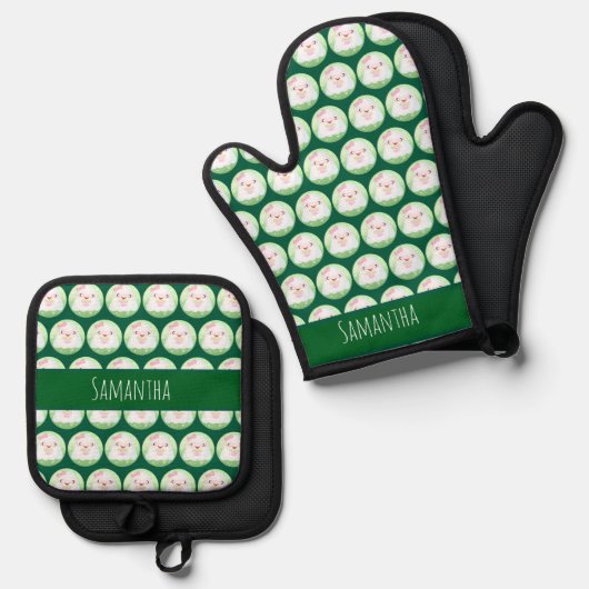 Cute Matcha Latte Ghost Ofenhandschuh & Topflappen-Set (Vorderseite/Rückseite)