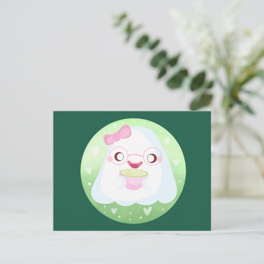 Cute Matcha Latte Ghost Postkarte (Stehend Vorderseite)
