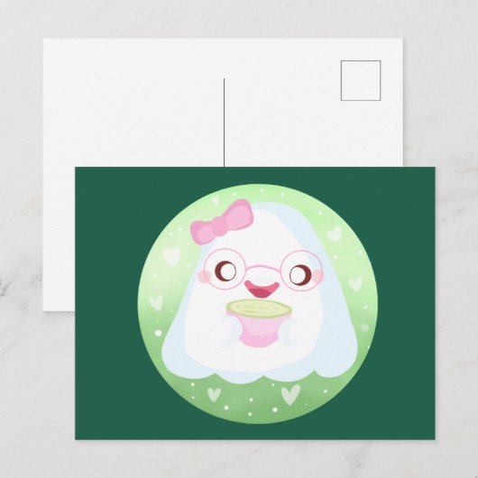 Cute Matcha Latte Ghost Postkarte (Vorne/Hinten)