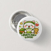 Cute Matcha Lover Cat Button (Vorne & Hinten)