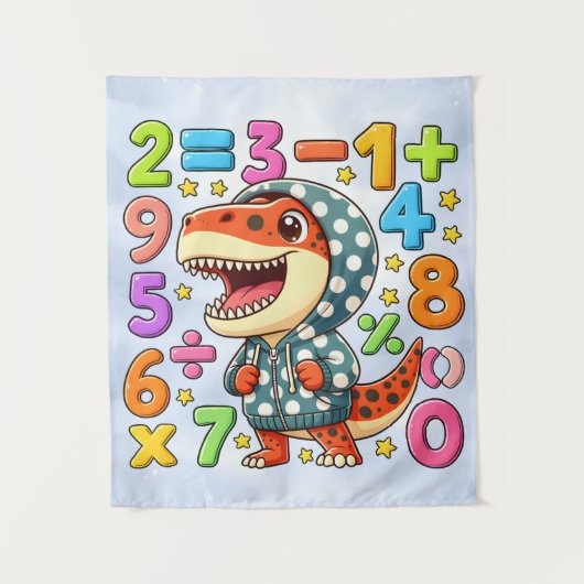 Cute Maths Dinosaur Numbers Poster for Kids Wandteppich (Vorderseite)