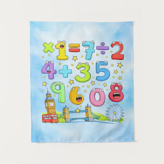 Cute Maths Numbers City Poster for Kids Wandteppich (Vorderseite)