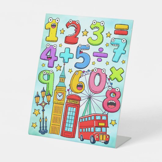 Cute Maths Numbers London Desk Art for Kids Sockelschild (Vorderseite)