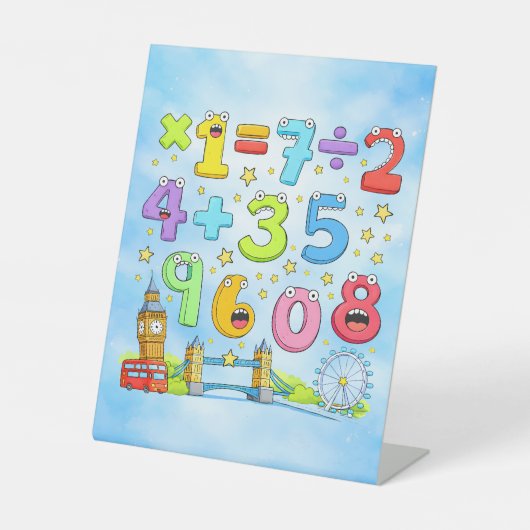 Cute Maths Numbers London Desk Art for Kids Sockelschild (Vorderseite)