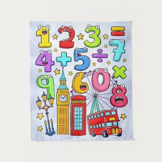 Cute Maths Numbers London Poster for Kids Wandteppich (Vorderseite)