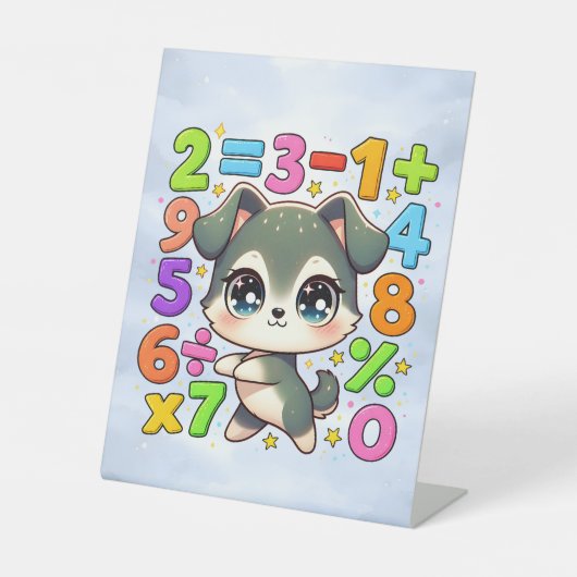 Cute Maths Puppy Numbers Desk Art for Kids Sockelschild (Vorderseite)
