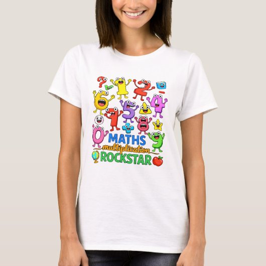 Cute Maths Rockstar Numbers Cartoon T Shirt KidsUK (Vorderseite)