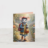 Cute Maus auf dem Weg zur Schule, maßgeschneidert Karte (Vorderseite)