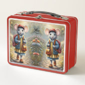 Cute Maus auf dem Weg zur Schule, maßgeschneidert Metall Brotdose (Vorderseite)