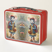 Cute Maus auf dem Weg zur Schule, maßgeschneidert Metall Brotdose (Rückseite)