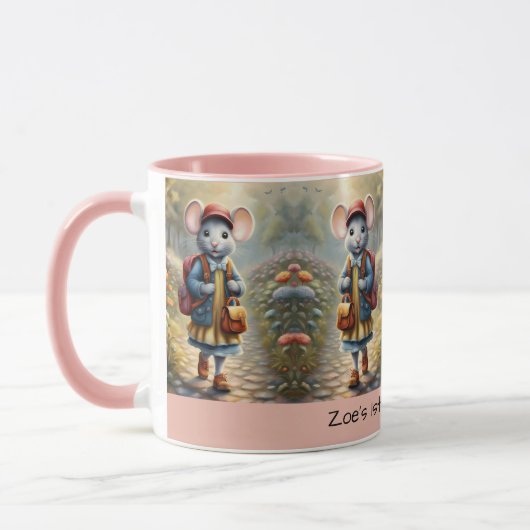 Cute Maus auf dem Weg zur Schule, maßgeschneidert Tasse (Links)