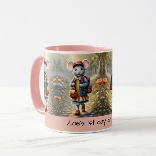 Cute Maus auf dem Weg zur Schule, maßgeschneidert Tasse (Vorderseite Links)