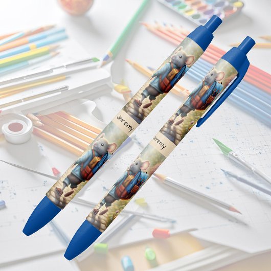 Cute Maus Junge auf dem Weg zur Schule, personalis Kugelschreiber