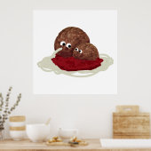 Cute Meatball Eating Spaghetti Poster (Küche)