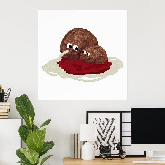 Cute Meatball Eating Spaghetti Poster (Heimbüro)