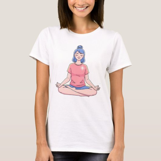 Cute Meditation Girl Yoga Illustration T-Shirt (Vorderseite)