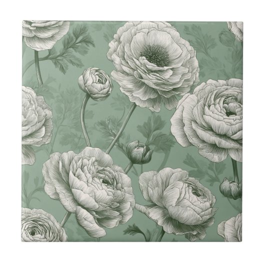 Cute Mediterranean Ranunculus Tiles For Spa-Style Fliese (Vorderseite)
