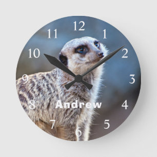 Cute Meerkat Posing Personalized Name Runde Wanduhr