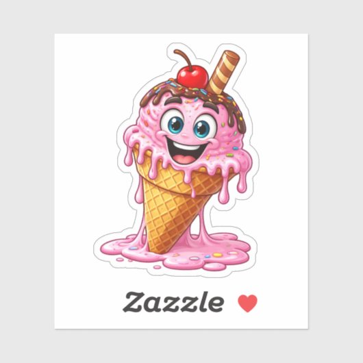 Cute Melting Ice Cream Custom-Cut Vinyl Sticker (Blatt)