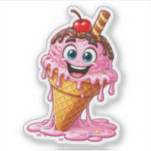 Cute Melting Ice Cream Custom-Cut Vinyl Sticker (Vorderseite)