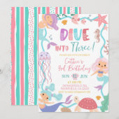 Cute Memaid Dive Into Birthday invitation Einladung (Vorne/Hinten)