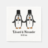 Cute Men Penguins Wedding Couple Names Date #3SmP Serviette (Vorderseite)
