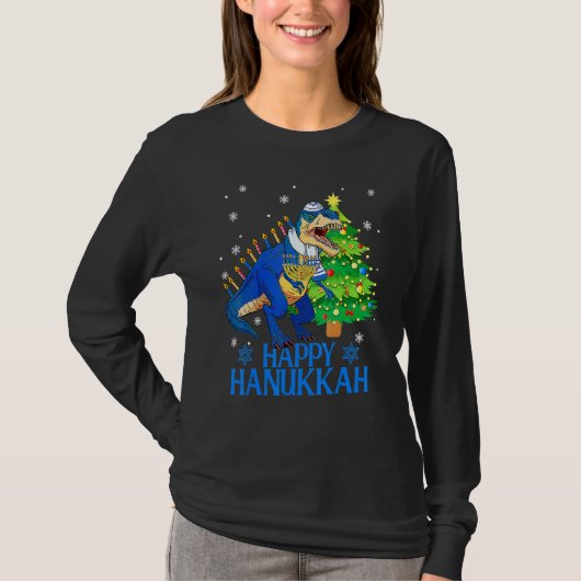 Cute Menorasaurus Rex Dinosaur Tree Christmas Happ T-Shirt (Vorderseite)