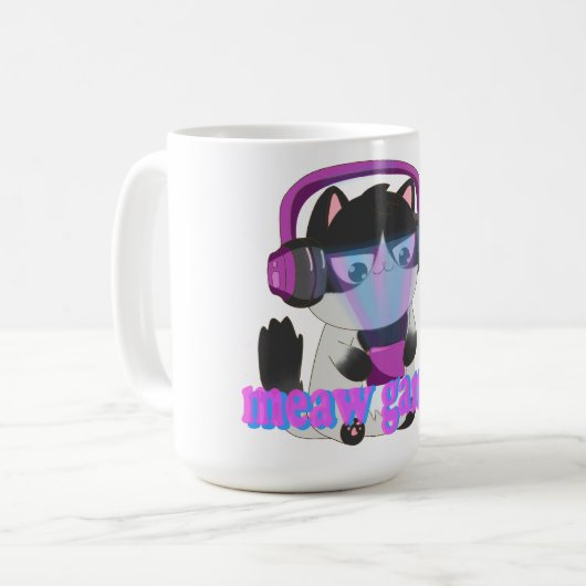Cute Meow Gamer Cat - Kawaii Gaming Kitten Kaffeetasse (Vorderseite Links)