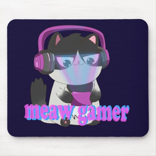 Cute Meow Gamer Cat - Kawaii Gaming Kitten Mousepad (Vorne)