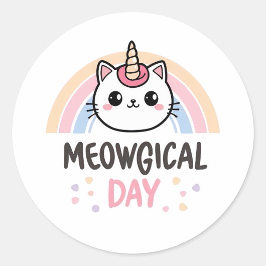 Cute "Meowgical Day" Caticorn Runder Aufkleber (Vorderseite)
