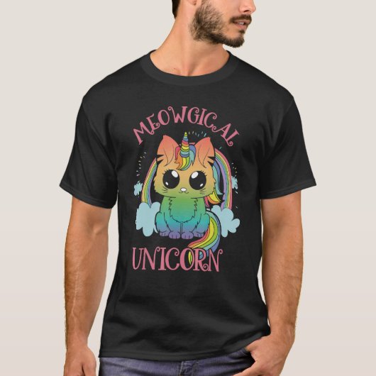 Cute Meowgical Unicorn Cat Magic Colourful Rainbow T-Shirt (Vorderseite)