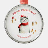 Cute Meowy Cat Christmas Ornament Aus Metall (Vorne)