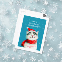 Cute Meowy Cat Christmas Post Card