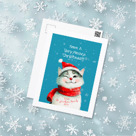 Cute Meowy Cat Christmas Post Card Feiertagspostkarte