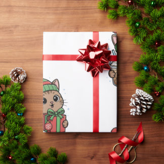 Cute Meowy Christmas Cat Iced Latte Pattern Wrappi Geschenkpapier