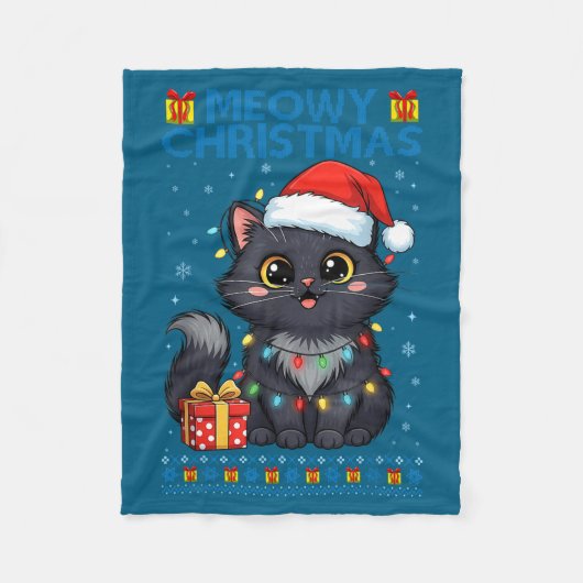 Cute Meowy Christmas Cat – Kawaii Holiday Kitty Te Fleecedecke (Vorderseite)