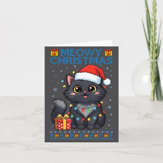 Cute Meowy Christmas Cat – Kawaii Holiday Kitty Te Karte (Vorderseite)