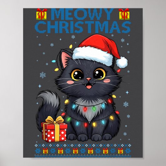 Cute Meowy Christmas Cat – Kawaii Holiday Kitty Te Poster (Vorne)