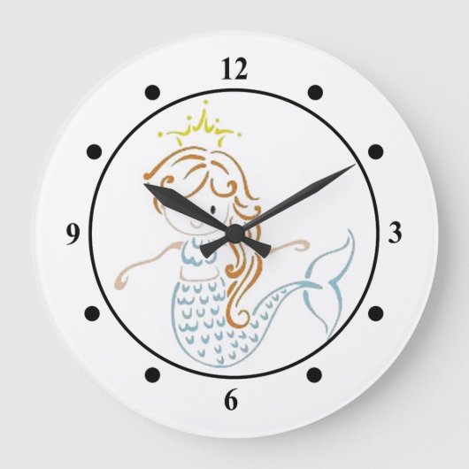 Cute Mermaid Clock Große Wanduhr (Vorderseite)