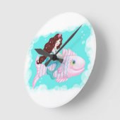 Cute Mermaid Clock Runde Wanduhr (Winkel)