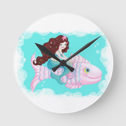 Cute Mermaid Clock Runde Wanduhr (Vorderseite)
