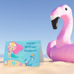 Cute Mermaid Girl Custom Kids Beach Happy Birthday Karte<br><div class="desc">Cute custom mermaid happy birthday card that features an adorable pink haired girl with a cool teal tail swimming next to beautiful seashells in the ocean. Cool summer birthday card for a pool party or beach girl.</div>