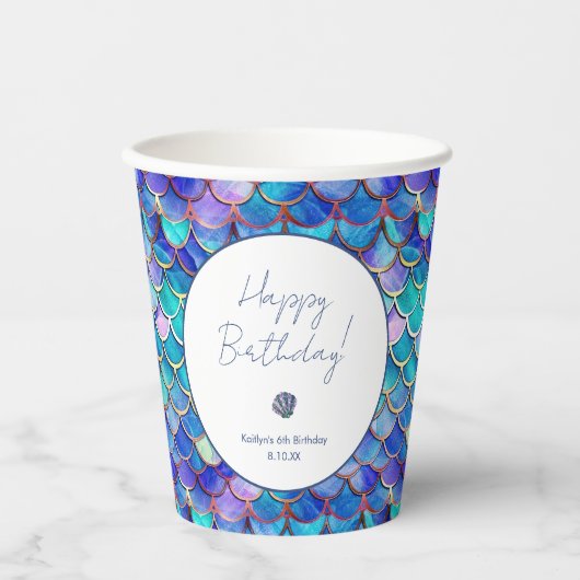Cute Mermaid Little Girls Birthday Party Pappbecher (Vorderseite)