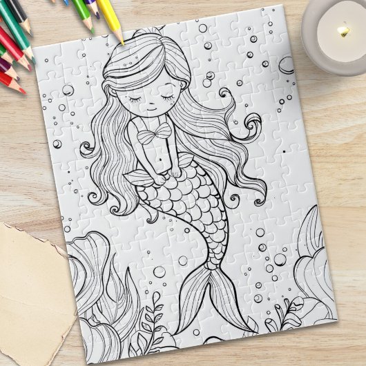Cute Mermaid Ocean Coloring Puzzle
