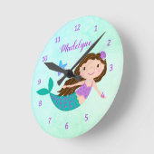 Cute Mermaid Purple Glitter Aqua Runde Wanduhr (Winkel)