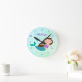 Cute Mermaid Purple Glitter Aqua Runde Wanduhr (Zuhause)