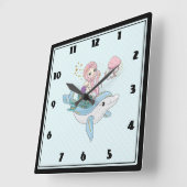 Cute Mermaid Riding a Dolphin Under the Sea Quadratische Wanduhr (Winkel)
