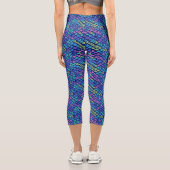 Cute Mermaid Scales Blue Glittery Pattern Capri Leggings (Rückseite)